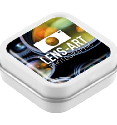 Domed Mint Tin Square printed | Promotional merchandise | Branded Merchandise | Printed Products | Branded Confectionery | Printed mints | Branded mint tins