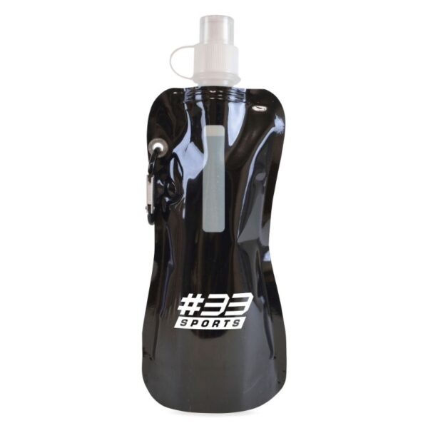 Fold Up Bottle 400ml black | Cheap bottles | Bulk printed bottles | Printed water bottles UK | Eco Friendly | UK manufactured | Biodegradable | Water bottles with my logo | Water bottles with school logo
