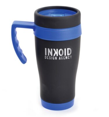 450ml Matt Black Travel Mug blue | Promotional merchandise | Branded Merchandise | Printed Products