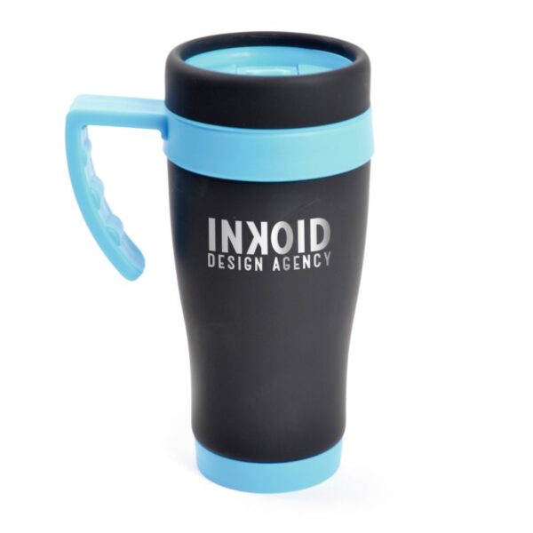 450ml Matt Black Travel Mug cyan | Promotional merchandise | Branded Merchandise | Printed Products