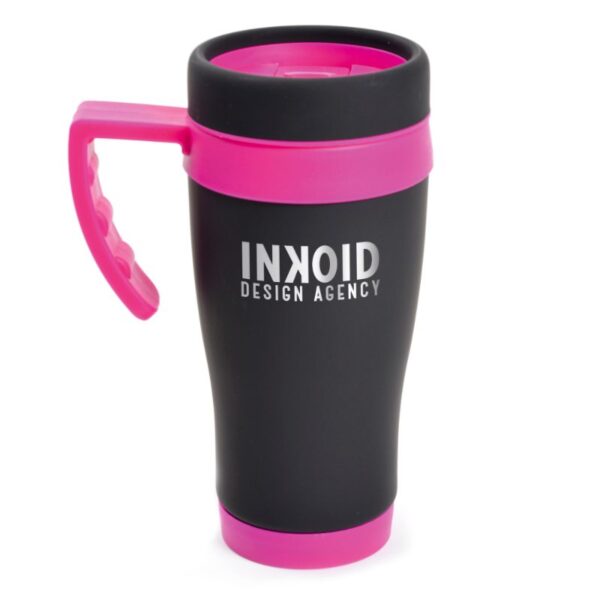 450ml Matt Black Travel Mug pink | Promotional merchandise | Branded Merchandise | Printed Products