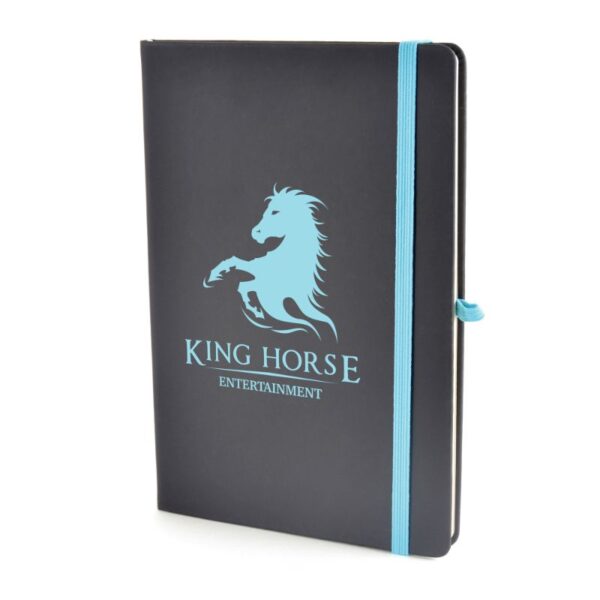 A5 Black Mole Notebook cyan | Bespoke Notebooks | Notepads with my logo | Printed notebooks UK | Full colour notebooks | Embossed notebooks | Bulk printed notepads | bulk branded notebooks