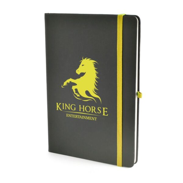 A5 Black Mole Notebook yellow | Bespoke Notebooks | Notepads with my logo | Printed notebooks UK | Full colour notebooks | Embossed notebooks | Bulk printed notepads | bulk branded notebooks