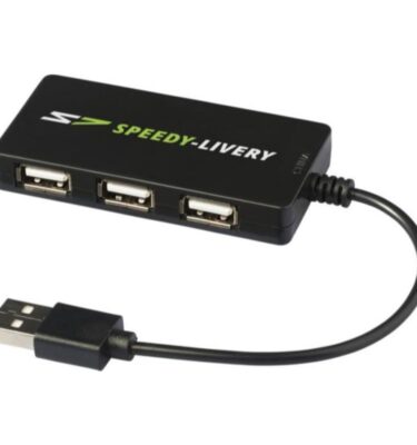 Brick 4-port USB hub black | Promotional merchandise | Branded Merchandise | Printed Products