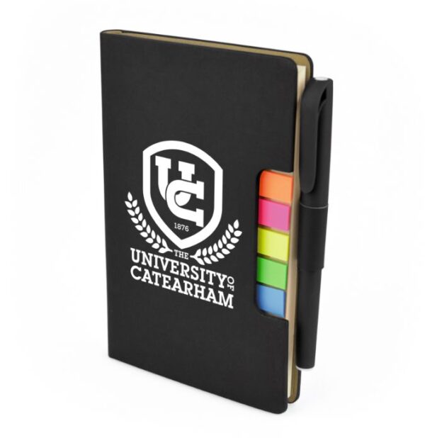 Notebook flag and pen set black | Bespoke Notebooks | Notepads with my logo | Printed notebooks UK | Full colour notebooks | Embossed notebooks | Bulk printed notepads | bulk branded notebooks